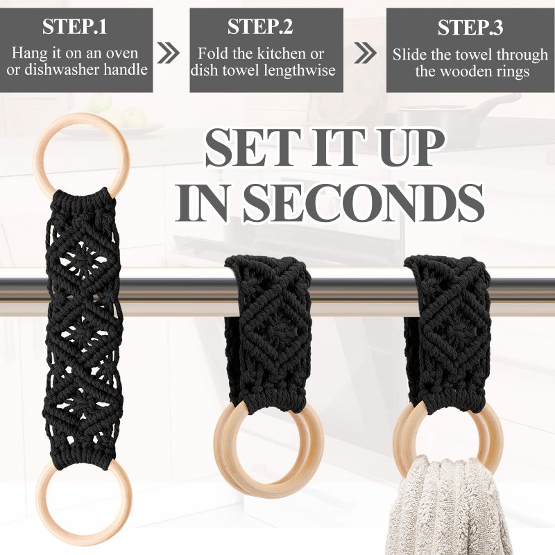Tioncy 4 Pcs Kitchen Dish Towel Holder Mother's Day Gifts Boho Handmade Crochet Hanging Towels Loop Ring Knit Towel Hanger for Cabinet House Oven Stove Door, 4 Colors(Gray) - Image 5