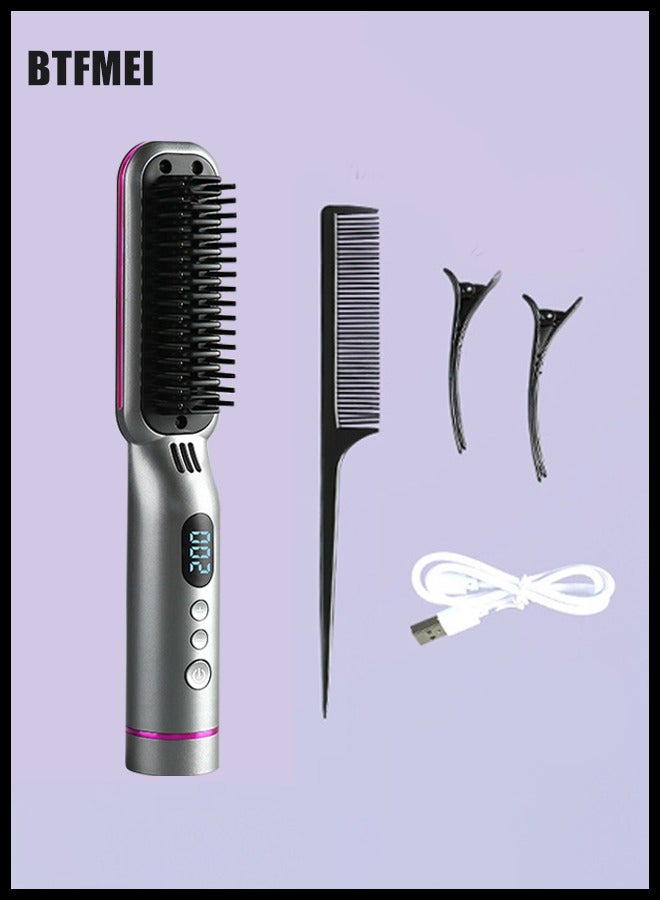 BTFMEI Straightening Comb,Hair Straightener Brush,Hair Dryer Brush Styler Professional Ceramic,3-in-1 Styling (Straighten, Flip, Curl) For Home Uses Dual Voltage Hair - Image 5