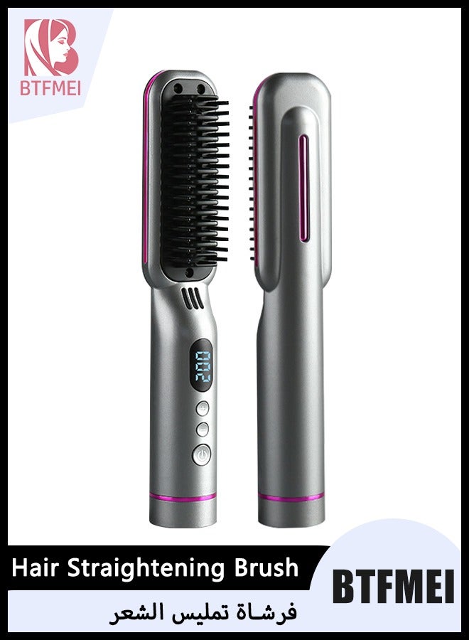 BTFMEI Straightening Comb,Hair Straightener Brush,Hair Dryer Brush Styler Professional Ceramic,3-in-1 Styling (Straighten, Flip, Curl) For Home Uses Dual Voltage Hair - Image 1