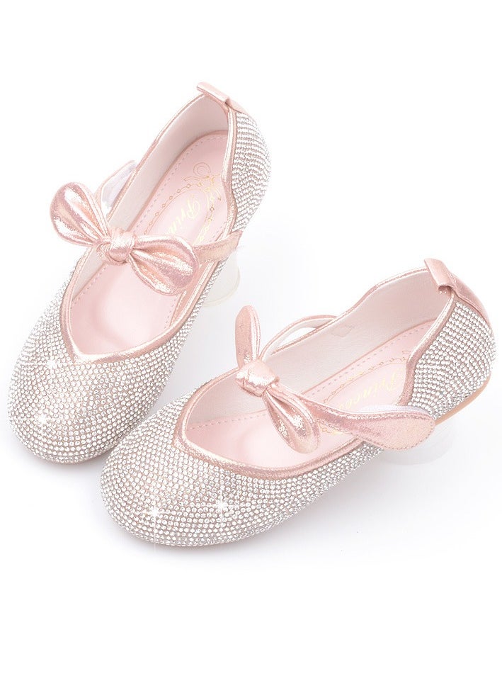Loquat - Girls Sandals Shinny Rhinestone,Bowknot Closed Toe Flat Shoes for Little Girls Pink - Image 1