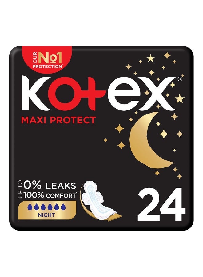 Kotex فوط صحية ماكسي بروتكت سميكة بأجنحة للحماية الليلية، عبوة من 24