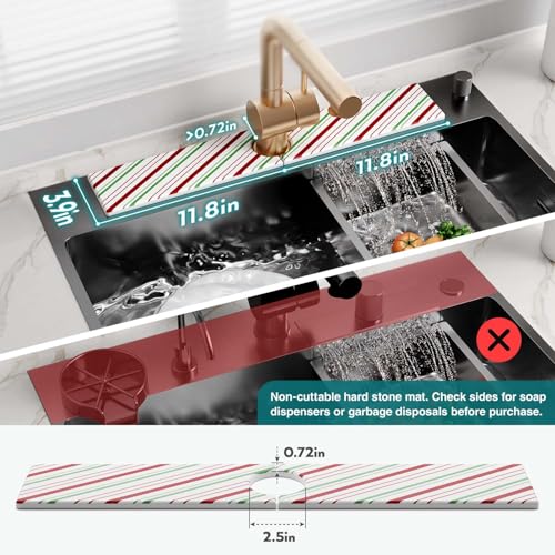 eormoe Stone Faucet Mat for Kitchen Sink Diatomite Drying Stone Mat for Kitchen Counter Prevent Moisture Sink Splash Guard for Holiday Gift Home Decor RedGreen 236 x 39 - Image 3