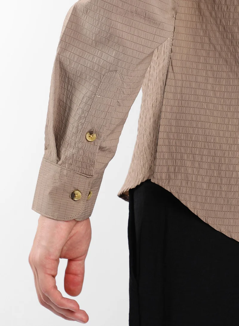 Campus Sutra  Men's Buff Beige Ruche-Textured Shirt for Men | Best Price UAE