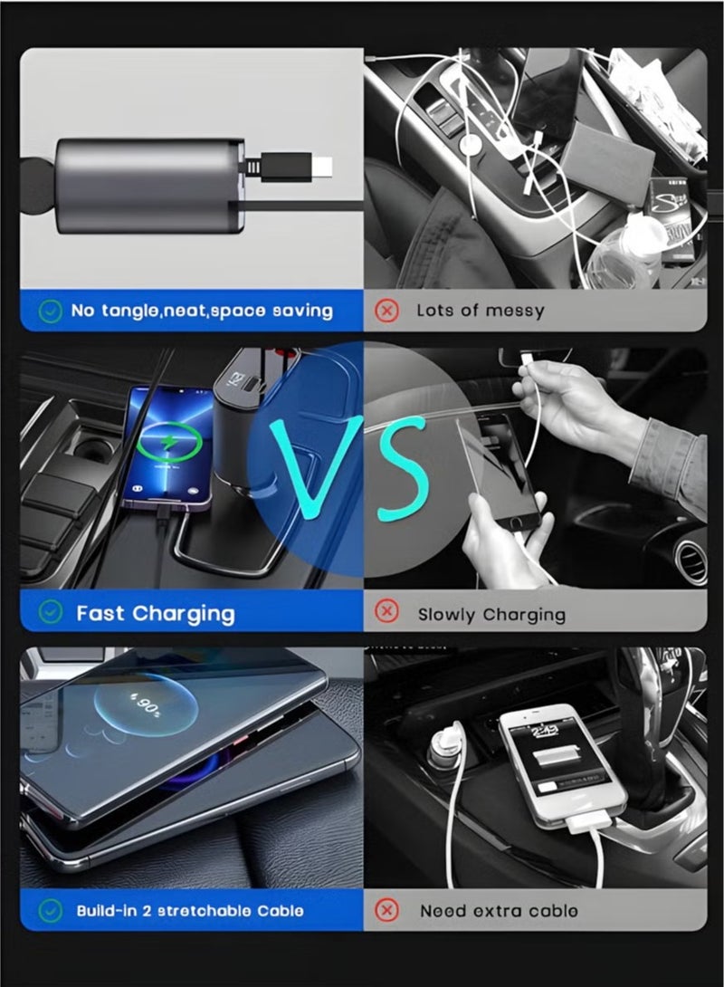 URBBKING 12/24V 120W Fast Car Charger with Retractable Charging Cable Fast Car Power Adapter PD20W for iPhone Type C 40W Car Bluetooth USB Charger Plug with iPhone,Samsung,Galaxy,Huawei,Xiaomi  - Image 2
