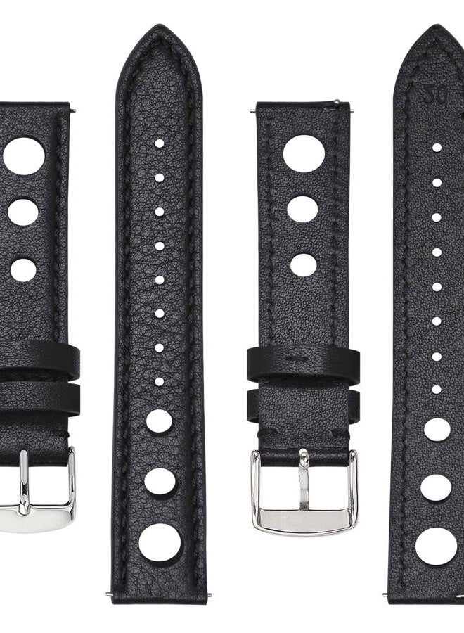 BISONSTRAP Rally Watch Bands, Shrunken Leather Watch Straps for Men, 20mm, Black with Silver Buckle - Image 3
