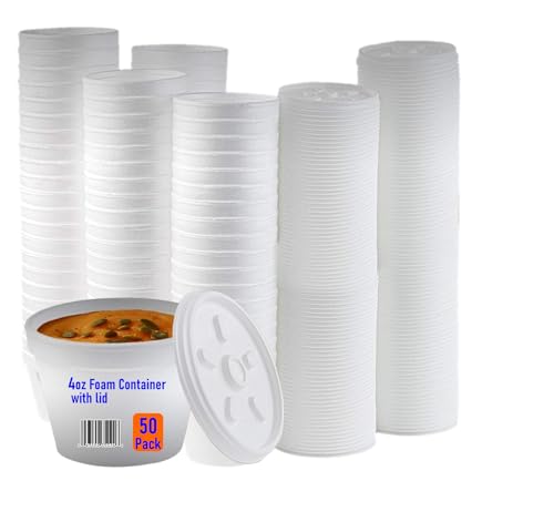 Mr. Miracle Mr Miracle Foam Bowl with Lid for Hot and Cold Foods – 4 Ounce Disposable Soup Container with Vented Lid, Great for Ice Cream, Yogurt, Soup, Takeout [50 pack] - Image 1