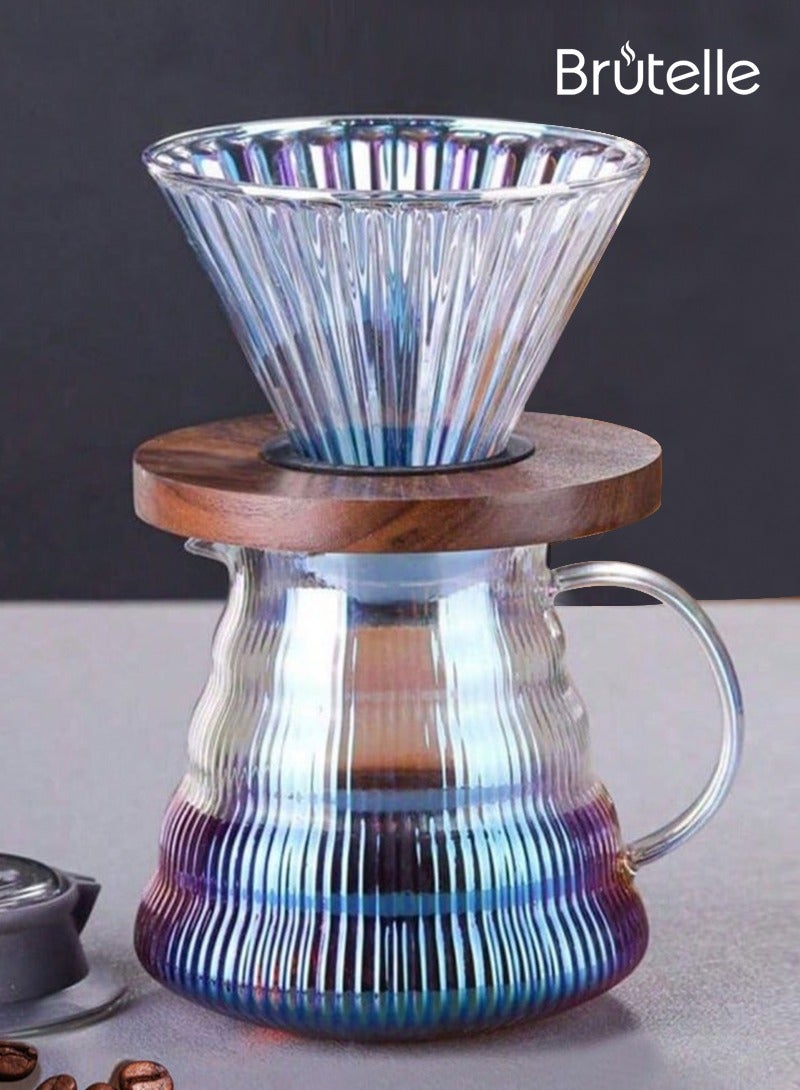 بريتيل مجموعة ماكينة صنع القهوة مع منقط 600 مل مجموعة تقديم القهوة الزجاجية V60 منقط القهوة الزجاجي مع قاعدة خشبية هدية للمكتب المنزلي - Image 1