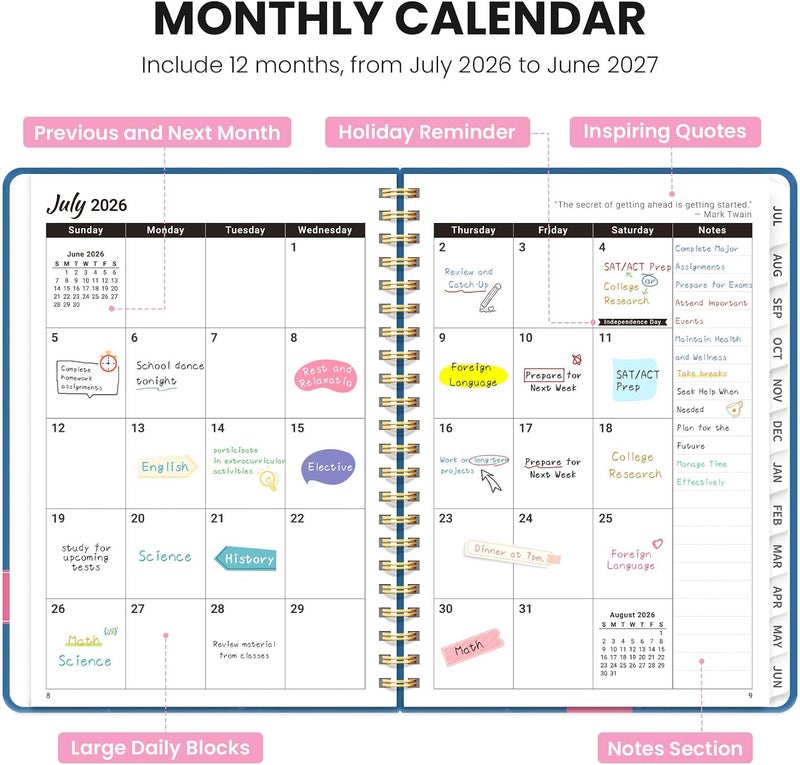 ZOTIA Planner 2026-2027, Monthly and Weekly Calendar Academic Planner July 2026 - June 2027, Hardcover Student Teacher Planning Agenda Book with Tabs, Perfect for Office School Supplies, A5 (6.3" x 8.5 - Image 2