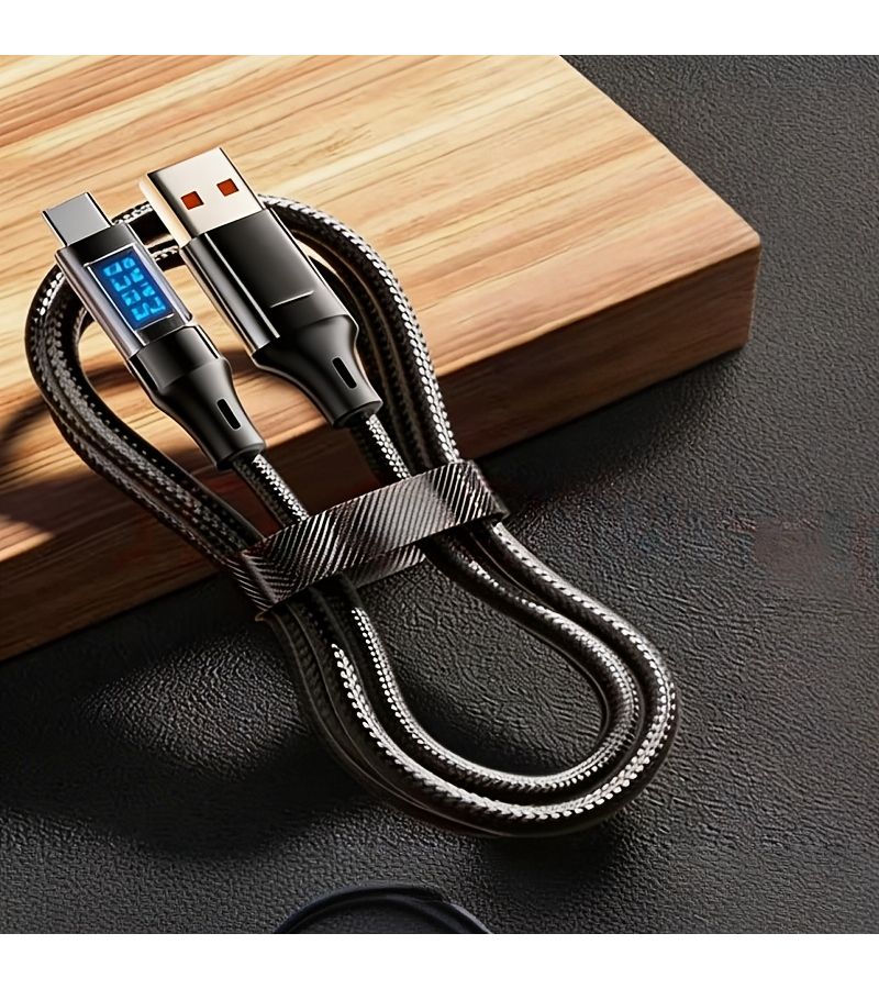 Black Braided Data Cable Smart Digital Display Compatible iPhone Samsung Huawei Honor - Image 3