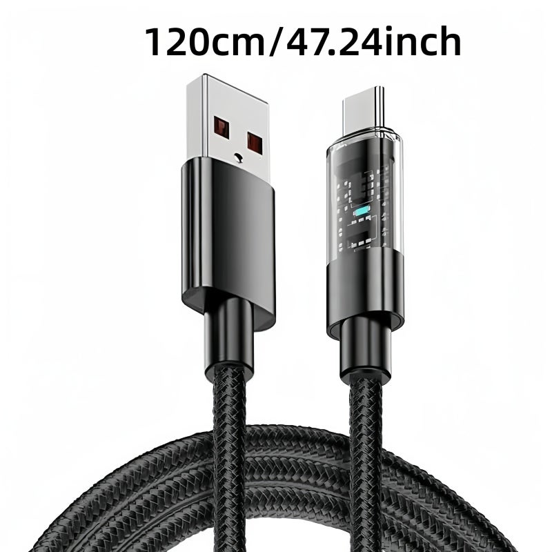Black Braided Data Cable Smart Digital Display Compatible iPhone Samsung Huawei Honor - Image 2