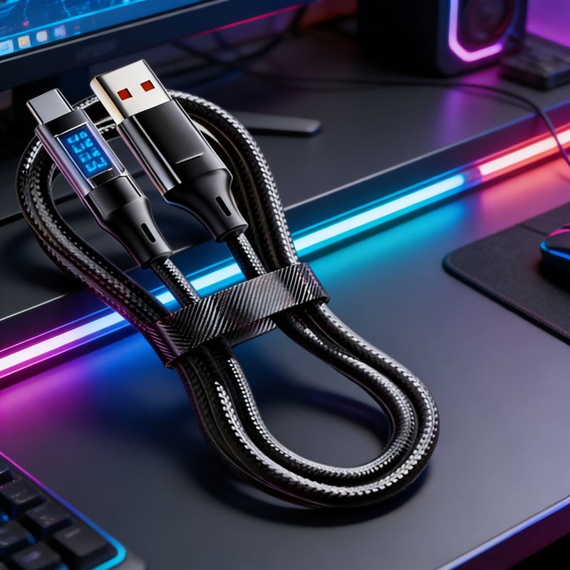 Black Braided Data Cable Smart Digital Display Compatible iPhone Samsung Huawei Honor - Image 4