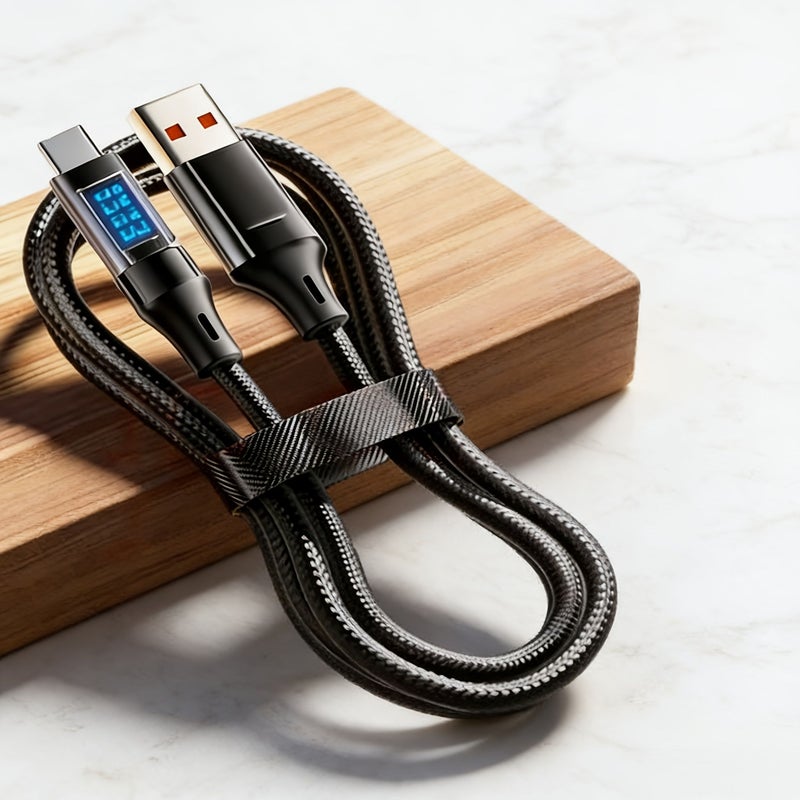 Black Braided Data Cable Smart Digital Display Compatible iPhone Samsung Huawei Honor - Image 5