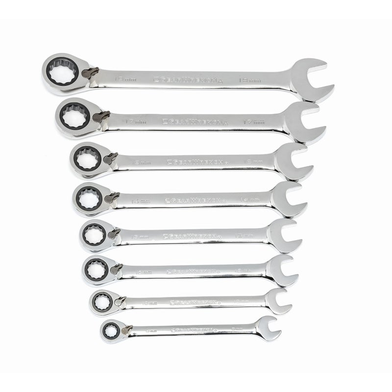 GEARWRENCH 8 Pc 12 Pt Reversible Ratcheting Combination Wrench Set Metric 9543