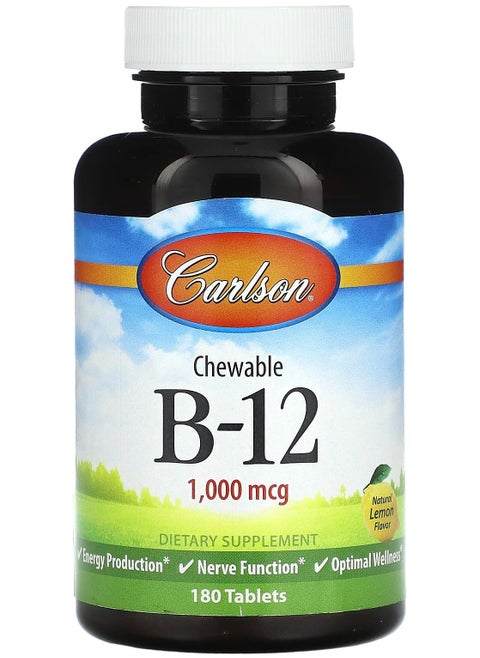 Chewable B-12, Natural Lemon, 1,000 mcg, 180 Tablets