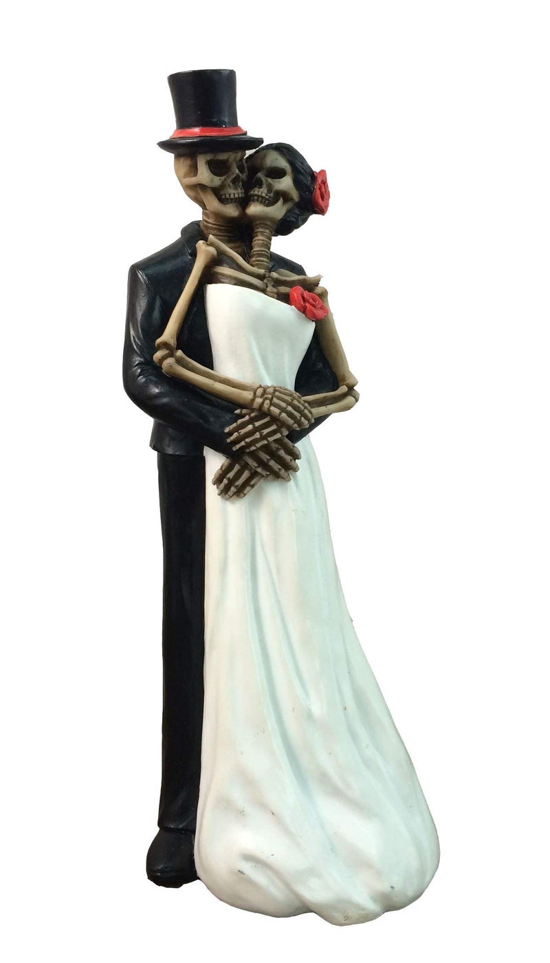 DWK 8 Till Death Day of the Dead Dia de los Muertos Skeleton Couple Decorative Figurine Bride and Groom Mini Statue Wedding Cake Topper