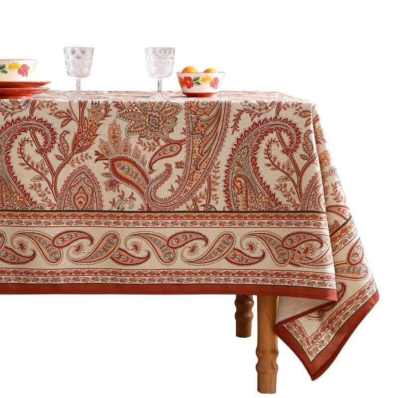 ISAENNE Designer French Red Small Rectangular Tablecloth,Linen Table Cloth with Cashew Pattern,Stain Proof Decor Tablecloths for Dining Thanksgiving Kitchen Christmas,55"*71"-Chauffrey D - Image 1