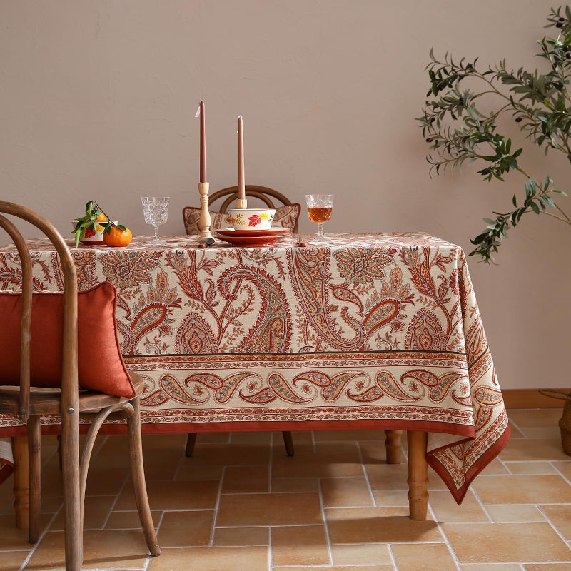 ISAENNE Designer French Red Small Rectangular Tablecloth,Linen Table Cloth with Cashew Pattern,Stain Proof Decor Tablecloths for Dining Thanksgiving Kitchen Christmas,55"*71"-Chauffrey D - Image 2
