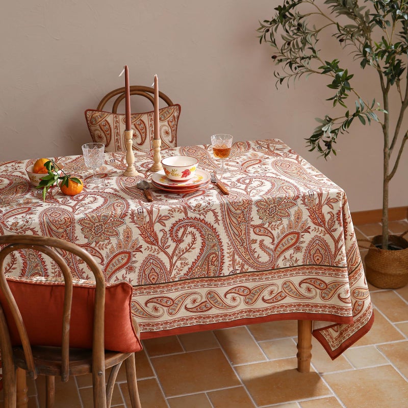 ISAENNE Designer French Red Small Rectangular Tablecloth,Linen Table Cloth with Cashew Pattern,Stain Proof Decor Tablecloths for Dining Thanksgiving Kitchen Christmas,55"*71"-Chauffrey D - Image 3