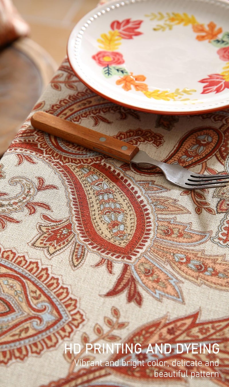 ISAENNE Designer French Red Small Rectangular Tablecloth,Linen Table Cloth with Cashew Pattern,Stain Proof Decor Tablecloths for Dining Thanksgiving Kitchen Christmas,55"*71"-Chauffrey D - Image 5
