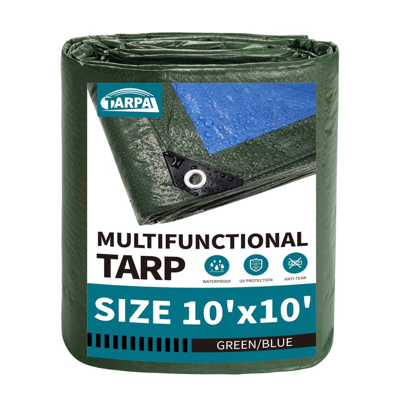 TARPAL 10x10 Feet Green Tarp Waterproof 6mil Small tarps Multipurpose Protective Cover All Purpose Poly Tarps Cover for Firewood Outdoor Furniture etc - Image 1