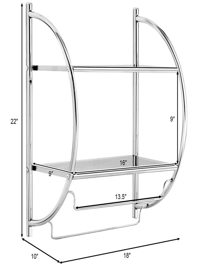 Tangkula 2-Tier Shelf with Towel Bar Wall Mount Bathroom Toilet Organiser Storage Shelf - Image 4