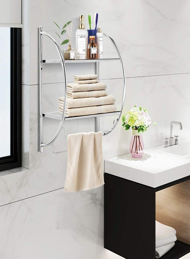 Tangkula 2-Tier Shelf with Towel Bar Wall Mount Bathroom Toilet Organiser Storage Shelf - Image 2