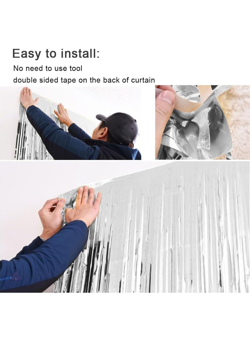 Generic Metallic Foil Fringe Curtain Backdrop – Shiny Silver Tinsel Streamer Wall for Photo Booth, Birthday, Wedding & New Year Parties – Doorway/Wall Decoration, Easy to Hang, Reusable – 1 Piece - Image 2