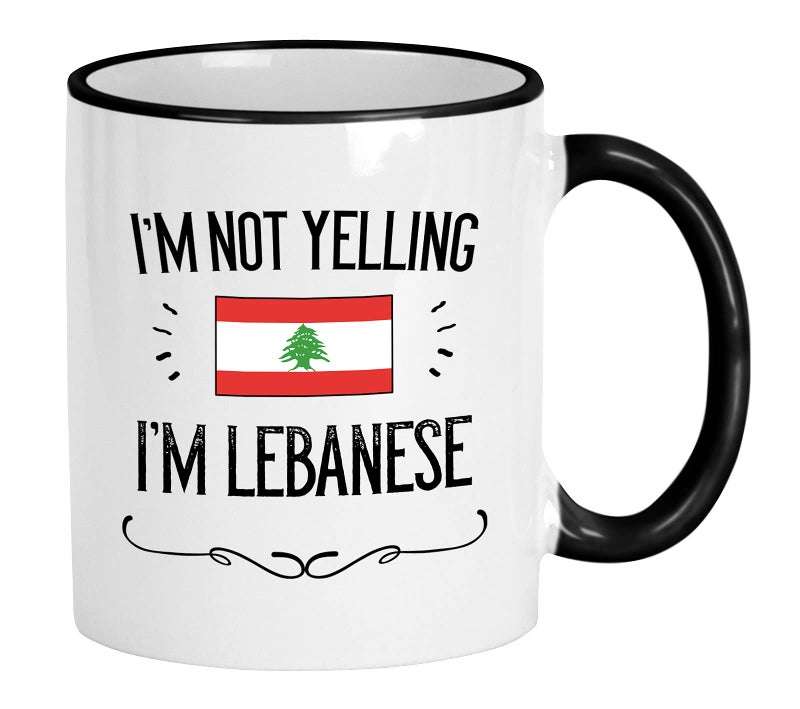 Casitika Funny Lebanon Gifts Not Yelling Im Lebanese Ceramic Coffee Mug Cup Idea for Proud MenWomen Featuring The Country Flag 11 oz Black HandleRim