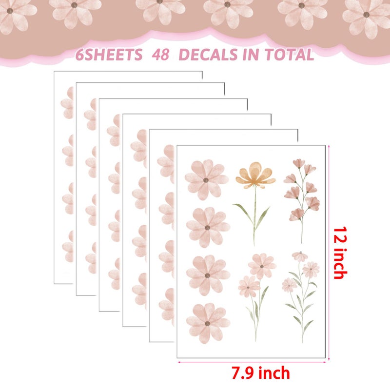 Finduat 48 PCS Boho Flower Stickers Daisy Wall Decals for Girls' Rooms, Playrooms, and Nurseries Dual Layer Print for High Coverage Removable Peel and Stick Wall Decor - Image 2