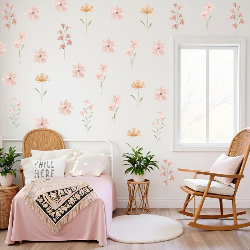 Finduat 48 PCS Boho Flower Stickers Daisy Wall Decals for Girls' Rooms, Playrooms, and Nurseries Dual Layer Print for High Coverage Removable Peel and Stick Wall Decor - Image 3