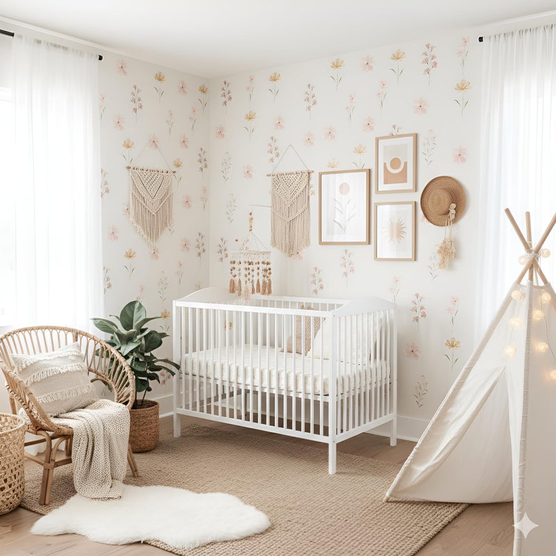 Finduat 48 PCS Boho Flower Stickers Daisy Wall Decals for Girls' Rooms, Playrooms, and Nurseries Dual Layer Print for High Coverage Removable Peel and Stick Wall Decor - Image 4