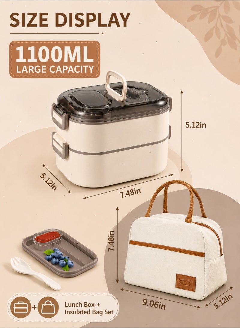 Stainless Steel Bento Lunch Box Set - Adult & Kids,Insulated Lunch Bag & Built-in Spork, Leakproof, Stackable, Perfect for Office, Camping, School - Image 2