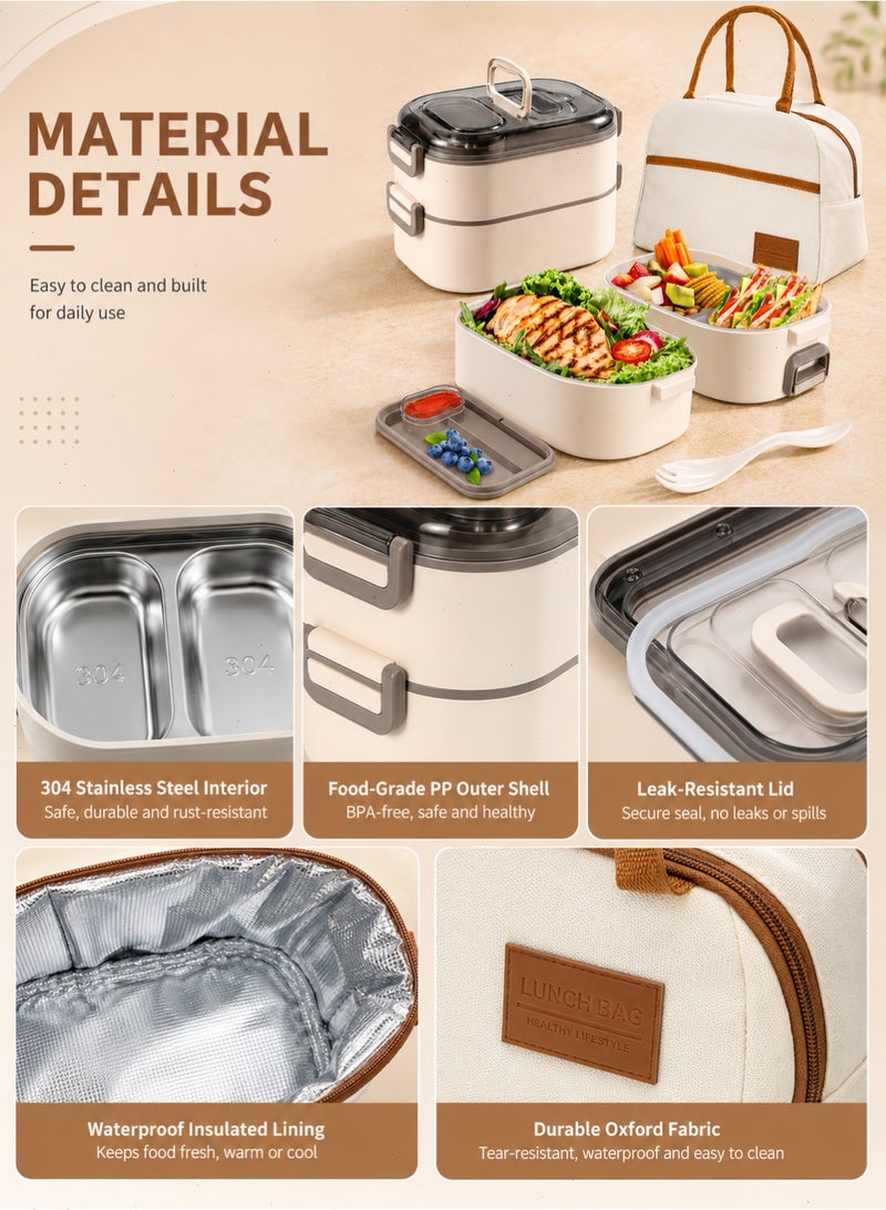 Stainless Steel Bento Lunch Box Set - Adult & Kids,Insulated Lunch Bag & Built-in Spork, Leakproof, Stackable, Perfect for Office, Camping, School - Image 4
