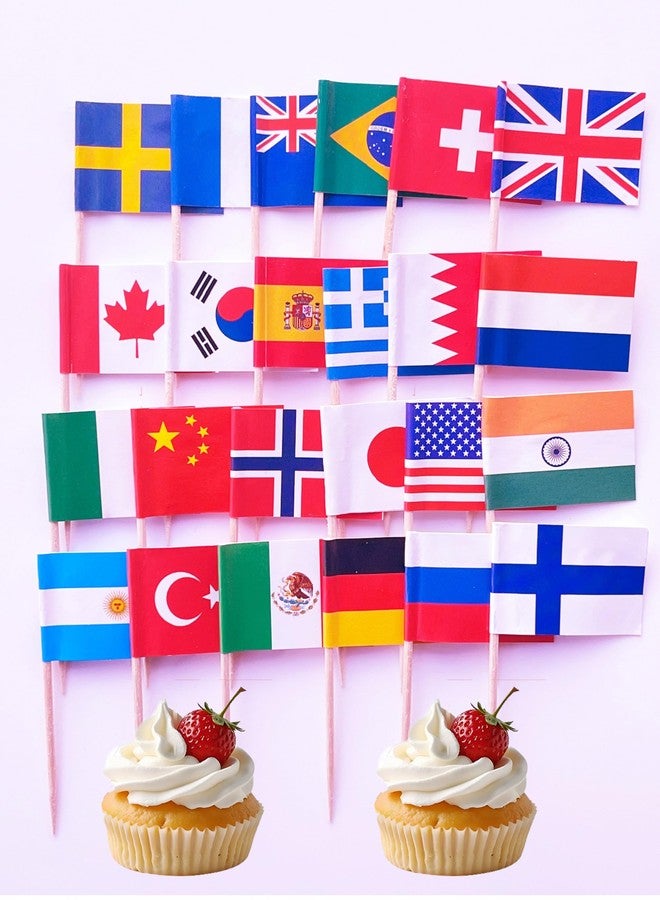 JBSJBS 24 Countries Flag National Cupcake Topper Flags Banner Mini Small Country World Toothpick Stick Flags Cake Party Festival Theme Decorations(120Pcs) - Image 1