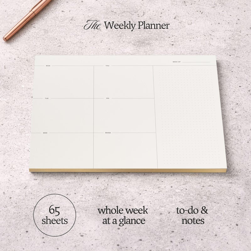 Kunitsa Co. Weekly To-Do List Notepad â€“ Desk Pad for Work and Study, Gold, 11.7x8.3 Inches - Image 2