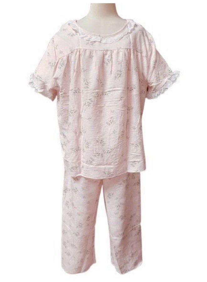 Comfortable Printed Pajamas Cotton Linen Ruffles for Women's Pajamas Set  - Image 1