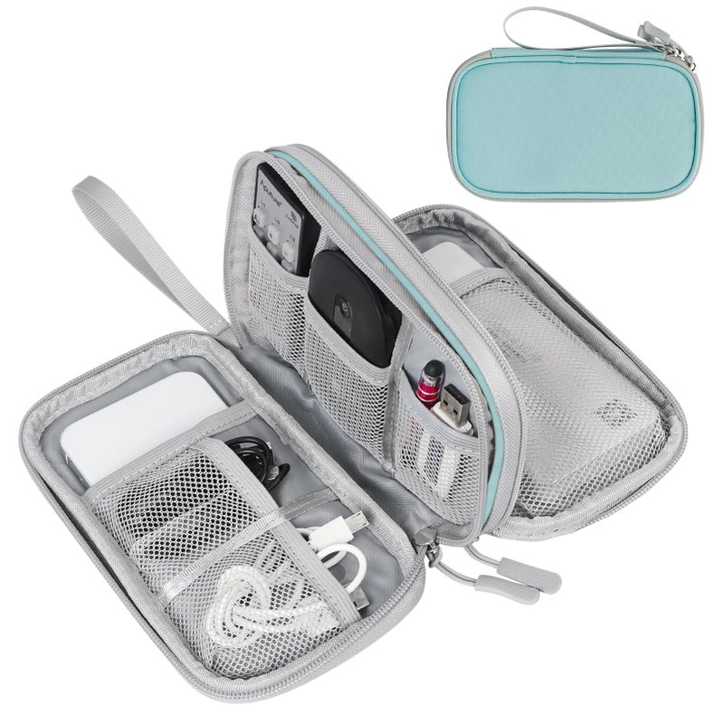 FYY Electronic Organizer, Travel Cable Organizer Bag Pouch Electronic Accessories Carry Case Portable Waterproof Double Layers All-in-One Storage Bag for Cable, Charger, Phone, Earphone, Mint Green - Image 1