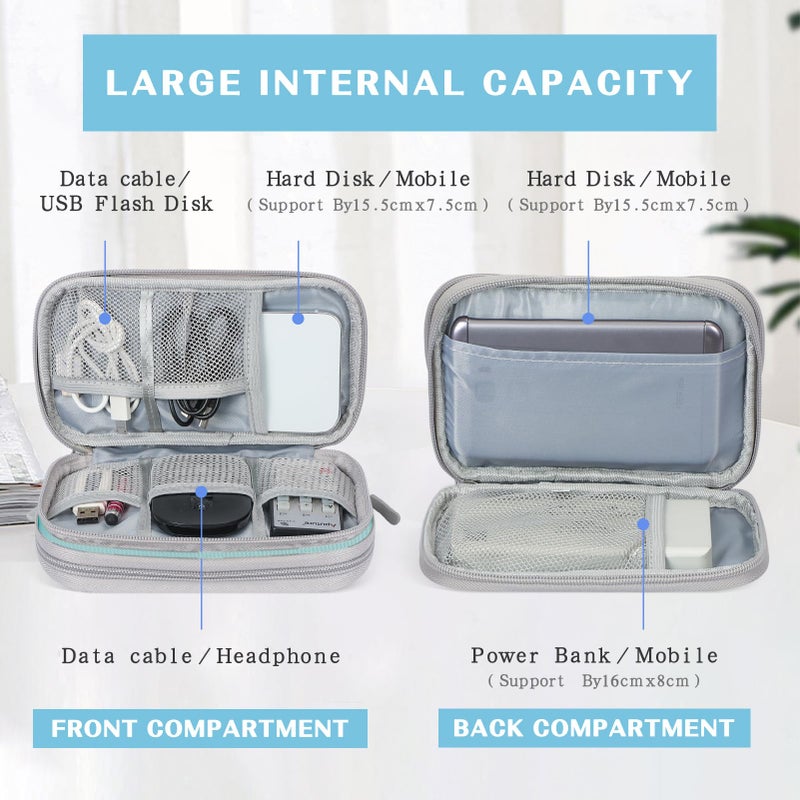 FYY Electronic Organizer, Travel Cable Organizer Bag Pouch Electronic Accessories Carry Case Portable Waterproof Double Layers All-in-One Storage Bag for Cable, Charger, Phone, Earphone, Mint Green - Image 3