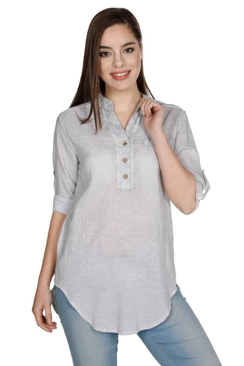 Eliş Şile Bezi Long Sleeve Şile Cloth Acacia Blouse Gray Gray