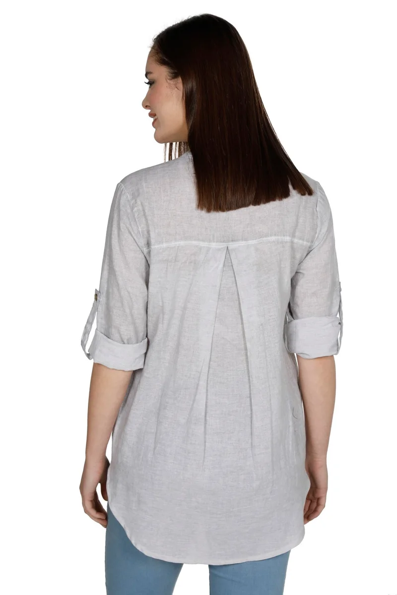 Eliş Şile Bezi Long Sleeve Şile Cloth Acacia Blouse Gray Gray