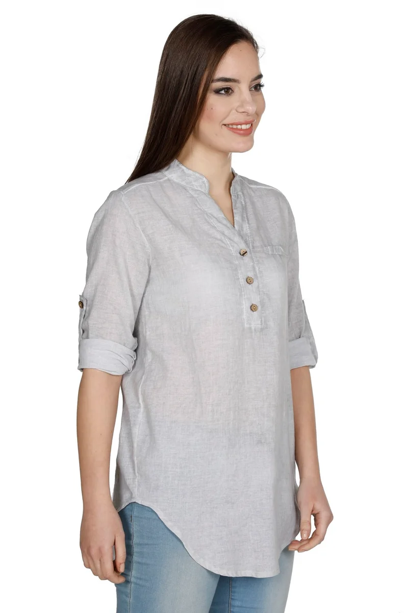 Eliş Şile Bezi Long Sleeve Şile Cloth Acacia Blouse Gray Gray