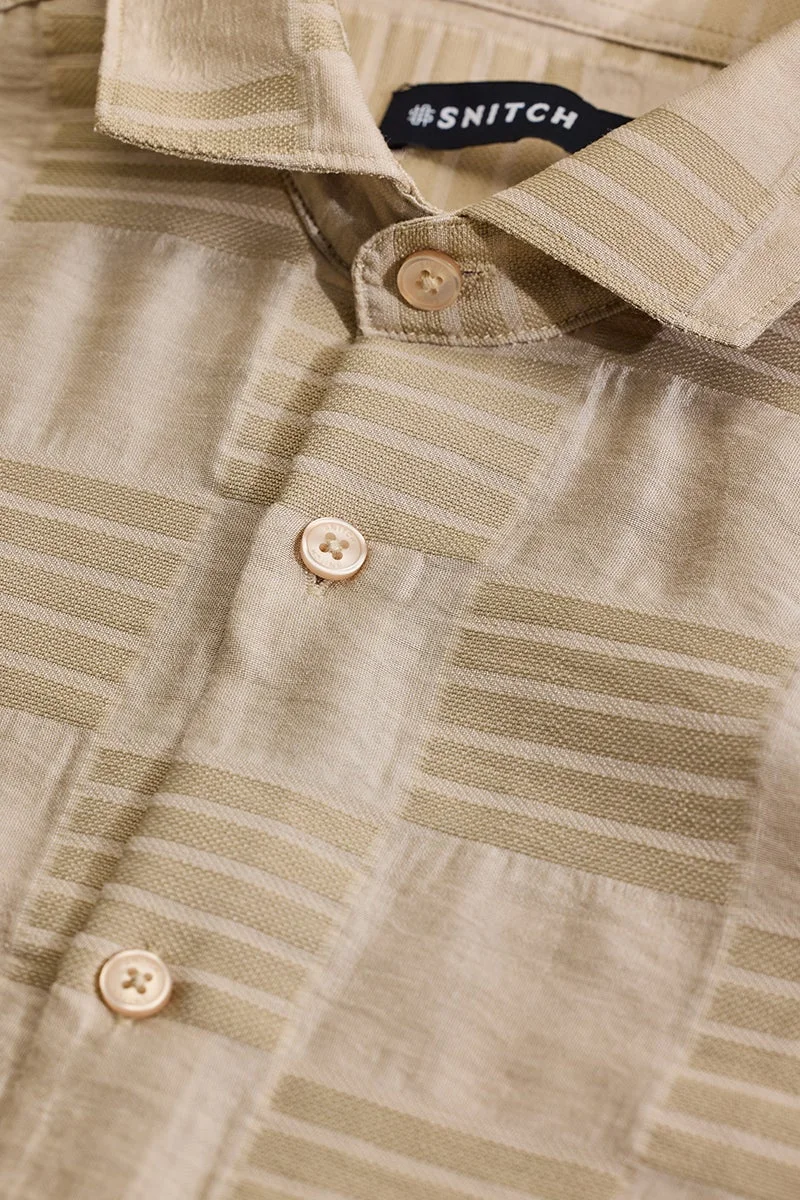 SNITCH Beige Self-Design Slim Fit Shirt