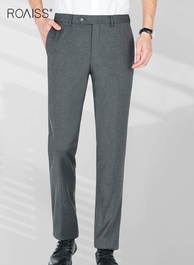 رويس بنطلونات رجالية كاجوال خريفية رسمية للعمل بنطلونات طويلة مستقيمة الساق بنطلونات مريحة قابلة للتمدد بنطلونات احترافية بحزام خصر مطاطي مخفي مع جيوب - Image 1