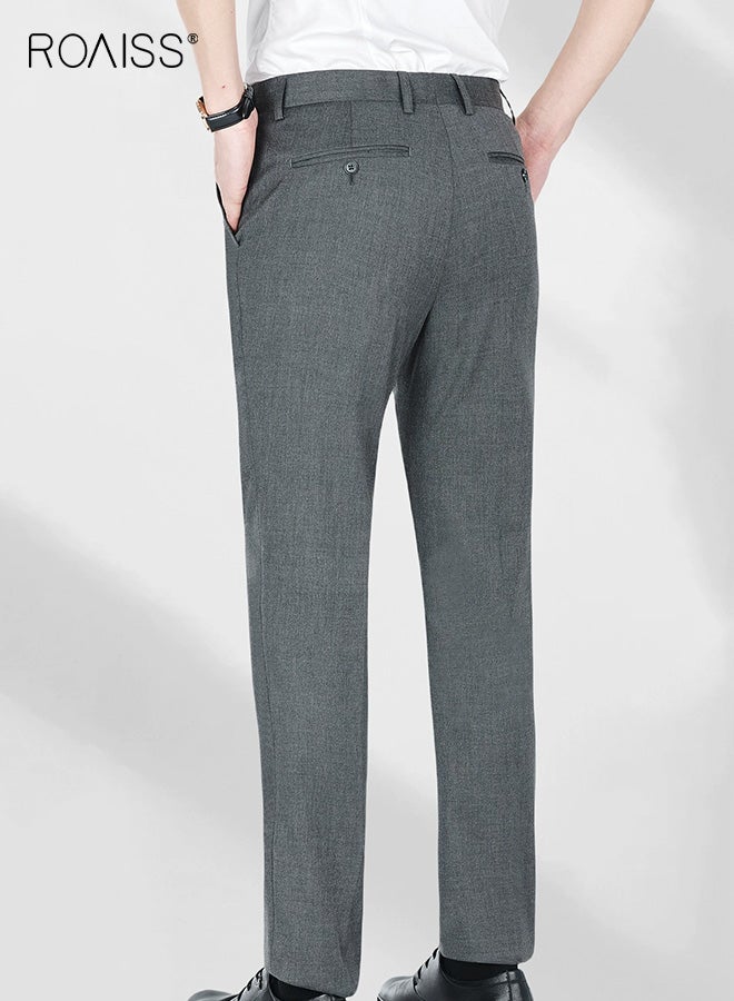 رويس بنطلونات رجالية كاجوال خريفية رسمية للعمل بنطلونات طويلة مستقيمة الساق بنطلونات مريحة قابلة للتمدد بنطلونات احترافية بحزام خصر مطاطي مخفي مع جيوب - Image 3