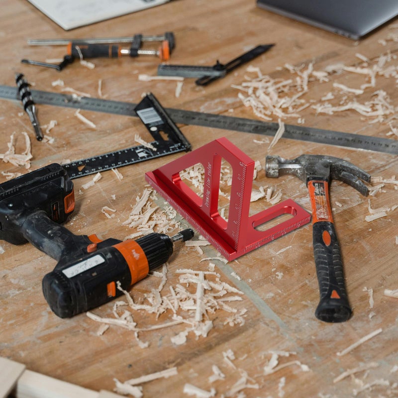 Red Aluminum Alloy Carpenter Triangle Ruler for Precision Woodworking Layout and Angle Marking - Image 4