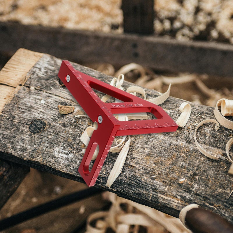 Red Aluminum Alloy Carpenter Triangle Ruler for Precision Woodworking Layout and Angle Marking - Image 3