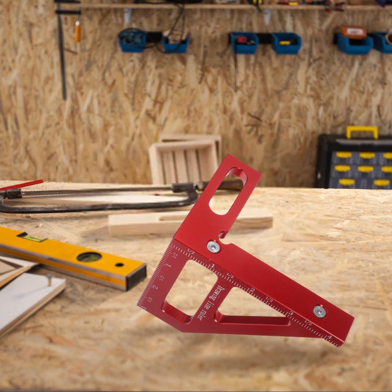 Red Aluminum Alloy Carpenter Triangle Ruler for Precision Woodworking Layout and Angle Marking - Image 5