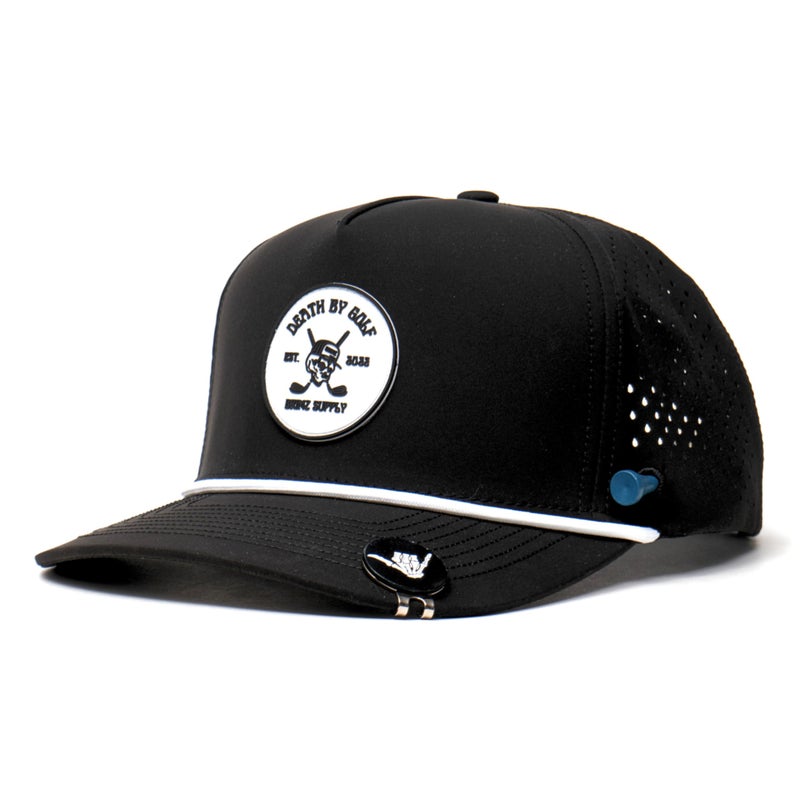 BRIMZ Golf Performance Hat - Breathable Sweat & Water Resistant Golfing Snapback Cap with Tee Holder & Magnetic Ball Marker (Black) - Image 1