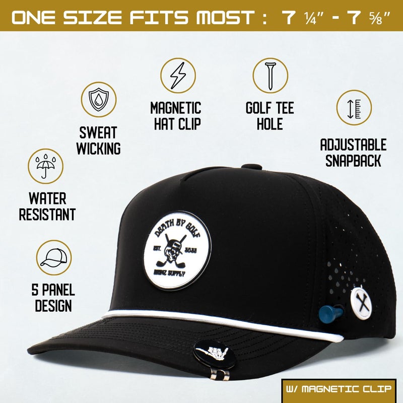 BRIMZ Golf Performance Hat - Breathable Sweat & Water Resistant Golfing Snapback Cap with Tee Holder & Magnetic Ball Marker (Black) - Image 2
