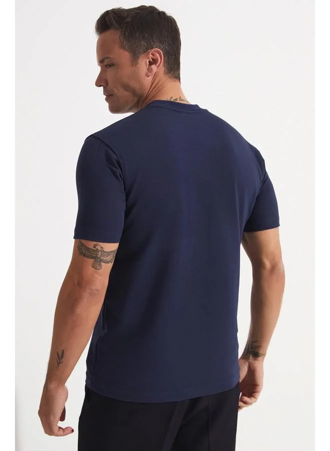 جون June Men Regular Fit Embroidered Short Sleeve Crew Neck T-Shirt Navy